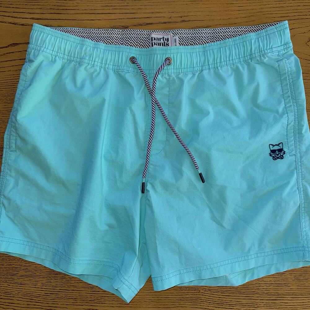Party Pants Men's Solid Volley Swim Shorts Turquoise Blue Sz XL EUC Beach Resort